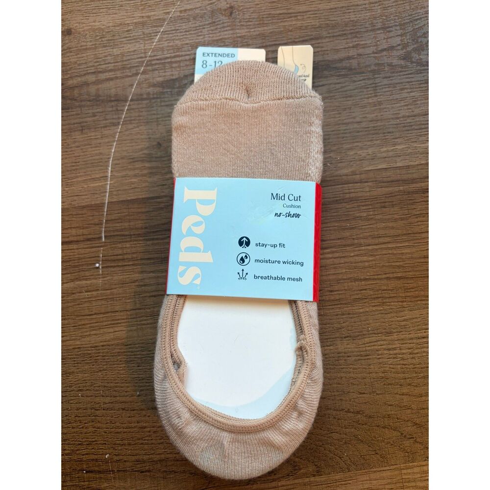 Peds Womens Mid Cut Cushion No Show Liner Socks Nude Gel Heel Grip 8-12 NWT